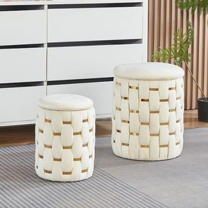 Móveis Modernos para Sala de Estar, Puff de Veludo Dourado com Armazenamento - Product Image 1