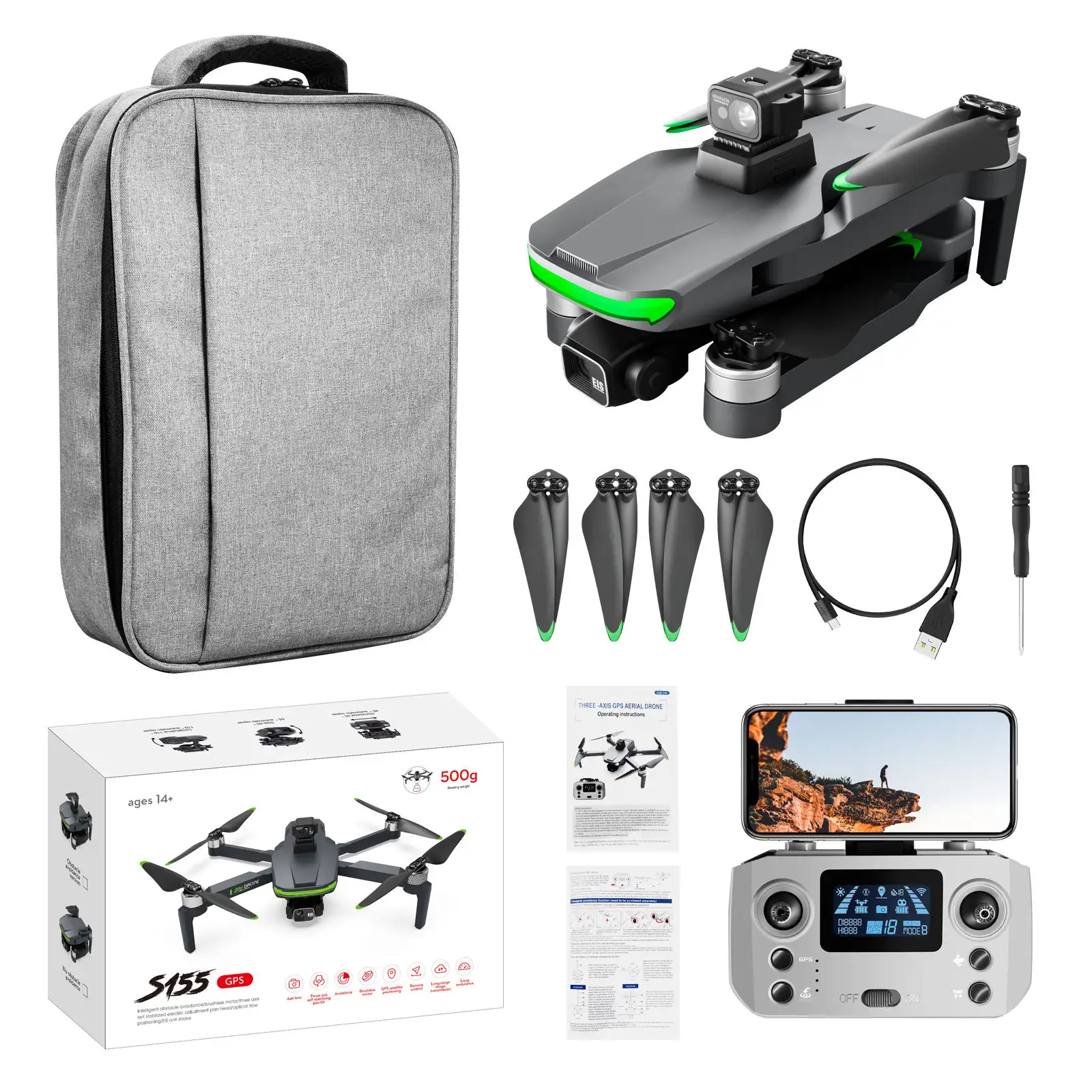 S155 5G Wifi 6km Obstáculo a Laser de Longo Alcance Evitar Transporte Dobrável Mini Drones com 2.7k Câmera e GPS