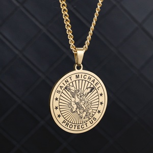 Новое модное колье из нержавеющей стали круглый военный значок кулон ожерелье Ангел Хранитель семь Майкл кулон ювелирные изделия - Product Image 3
