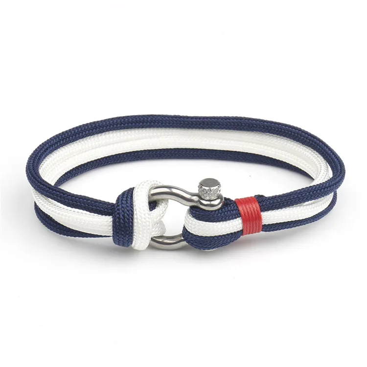 Neuzugang Großhandel individueller Schmuck cremeweiß Nylon Edelstahl Schleppe-Armband mit Logo