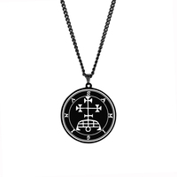 Collier pendentif en acier inoxydable avec sceau de l'origine des démons, sigil du roi Asmoday, clé de Salomon, amulette Goetia, talisman, couleur noire