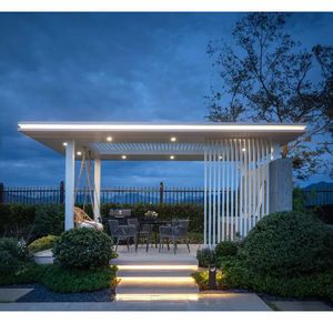 Pergola moderne minimaliste en aluminium, gazebo motorisé à lames orientables couleur personnalisée avec LED pour projets mondiaux - Product Image 1