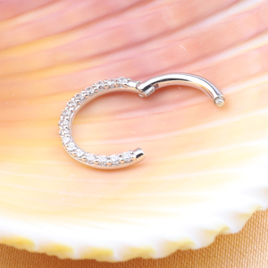 Piercing de Moda, Anillo de Aro Segmentado con Bisagra Frontal, Plata de Ley S925, Incrustaciones de Circonita Cúbica, para Perforación de Cartílago, Nariz y Oreja - Product Image 3