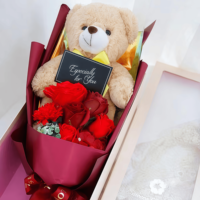 Bouquet d'ours en peluche pour la Saint-Valentin, boîte cadeau, ours en peluche avec fleurs artificielles pour petite amie