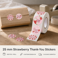 Autocollants décoratifs ronds en papier de 25 mm de diamètre, autocollants personnalisables, autocollants adhésifs, autocollants de remerciement à la fraise