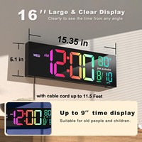 Horloge murale numérique LED RGB de 16 pouces avec grand écran et télécommande pour salon et bureau