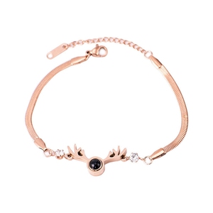 New Charm Rose Gold Female Gift 316L Deer Head <strong>Projection</strong> 100 Language Women Jewelry <strong>Bracelet</strong> - Product Image 1