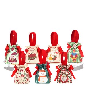 Sacs cadeaux de Noël en toile de 5 pouces avec ruban, motifs variés, pour enfants, pour ranger les bonbons - Product Image 1