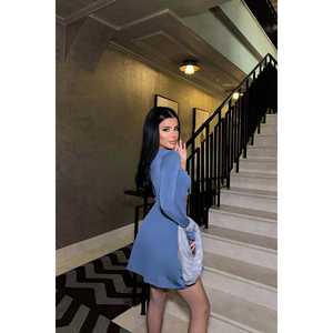 Robe basique indigo à détail fenêtre pour femmes de bureau, ensemble de haute qualité pour femmes, longueur genou, toutes saisons, XS-XL, bleu marine, style mignon - Product Image 1