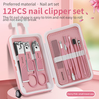Kit de manucure et pédicure professionnel portable 12 pièces en acier inoxydable, ensemble de toilettage avec coupe-ongles, valise pour femmes et hommes