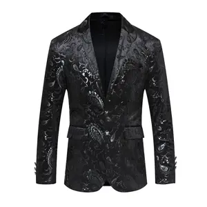 J009 siyah erkek takım elbise ceket paisley takım çizgili Blazer erkek Slim Fit Blazer Slim Masculino İş Casual erkek şık Blazer