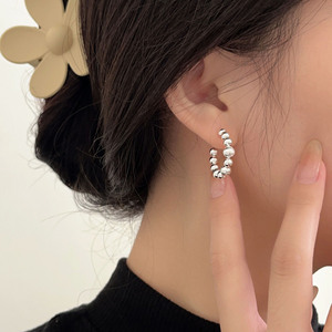 S925 Sterling Silver Hoop <b>Earrings</b> Ball Shape Everyday Wear <b>Fine</b> Jewelry - Product Image 2