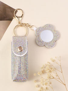 Tas lipstik kulit portabel, dompet rias wajah, tas Lip Balm, gantungan kunci, penutup pelindung lipstik Kreatif dengan cermin - Product Image 5