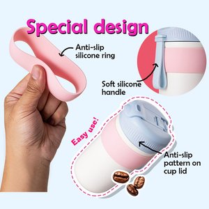 Everich แก้วกาแฟสแตนเลสผนังสองชั้นกันรั่วแก้วมีฝาปิดและที่จับ2ใน1 - Product Image 6