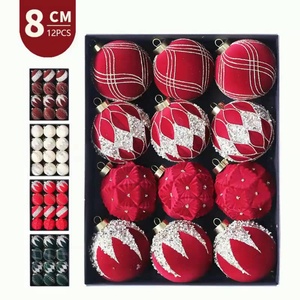 Décorations de Noël pour la maison, ornements suspendus, boules floquées en plastique, pendentifs faits à la main, écologiques, DIY, colorés, 12 pièces/ensemble - Product Image 2