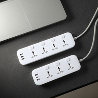 Multi-socket Universal Mains Power Strip Cable de extensión protegido contra sobretensiones con 4 salidas de CA PP Material USB incluido