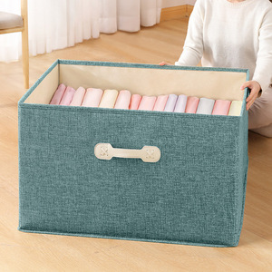 Cotton Linen Storage Box Rectangle With Lid Foldable For Clothes Toys Organizing Moving Standing Type Green Blue Gray Beige Pink - Product Image 2