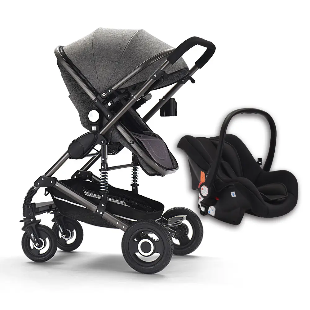 Conjunto de carrinho de bebê 3 em 1 para recém-nascidos, berço e assento de carro, carrinho de bebê com sistema de viagem de luxo, paisagem alta