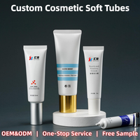 Tubo Exprimible de PE Blanco Brillante con Franja Azul y Tapa Dorada para Crema Reparadora de Plantas, Loción, Cuidado de la Piel, Cosméticos, Envase Vacío