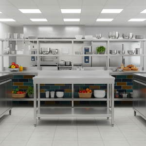 Mesa de Trabajo de Acero Inoxidable de Doble Cubierta con Estante Inferior para Uso Comercial en Cocina - Product Image 3