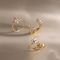 Anillo Abierto de Mariposa con Circonitas, Chapado en Oro de 18K, Resistente al Deslustre, Impermeable, de Acero Inoxidable, para Mujer, Joyería Minimalista, Regalo