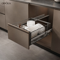 Meubles de cuisine sur mesure de luxe OPPOLIA avec îlot, ensemble d'armoires sans poignées en bois foncé pour projets résidentiels haut de gamme
