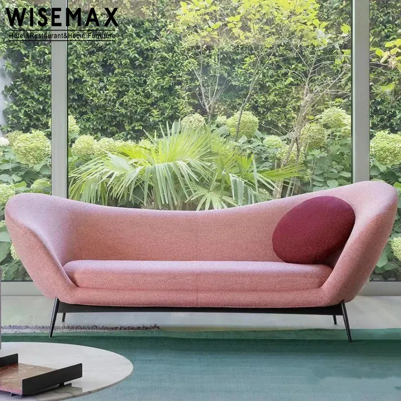 WISEMAX फर्नीचर फैक्टरी प्रत्यक्ष बिक्री लक्जरी सोफे धातु आधार कपड़े के लिए सोफे घर घुमावदार आकार तीन सीट सोफे कमरे में रहने वाले