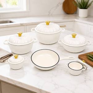 Juego <span class=keywords><strong>de</strong></span> utensilios <span class=keywords><strong>de</strong></span> cocina esmaltados con relieve <span class=keywords><strong>de</strong></span> calabaza blanca, que incluye olla <span class=keywords><strong>para</strong></span> guisos <span class=keywords><strong>de</strong></span> hierro fundido, olla <span class=keywords><strong>para</strong></span> caldos y sartén, equipado con parrillas doradas - Product Image 5