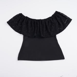 Camiseta Chic de Mujer con Hombros Descubiertos, Sin Cuello, de Encaje, Ajuste Regular, Elegante, de Manga Corta, Tejida, con Estampado Digital, Estilo Bodycon, para Verano - Product Image 2