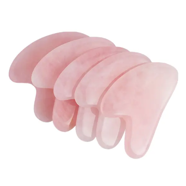 Gua Sha หยกหิน Rose Quartz Face Board เครื่องมือสีชมพูรูปหัวใจผิว Massager