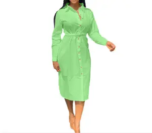 Damen hemd Kleid Lässig Langarm Maxi Female Button Shirt Kleider Plus Size Kleid Für Frauen Gürtel Nicht enthalten