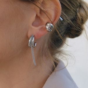Stainless Steel Geometric <b>Clip</b>-on Earrings Double Layer Openwork Design Everyday Wear Jewelry - Product Image 2