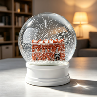 Boule de neige en résine cristalline, bâtiment en briques rouges, boule d'eau en verre, décoration de bureau, paysage miniature de Noël, ornement de table