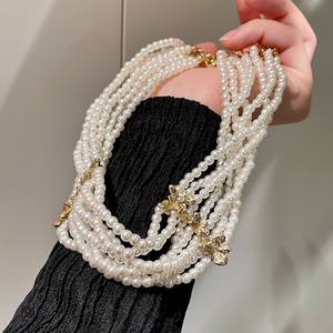 Collar de varias capas con perlas de imitación en forma de flor, gargantilla, joyería de fiesta para mujer - Product Image 1