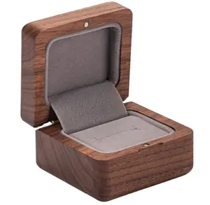 木质手工戒指盒小方形提案核桃戒指盒结婚迷你订婚戒指盒单槽