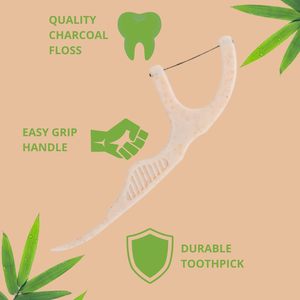 Bio biologisch abbaubare natürliche Zahnseide Picks mit starkem Bambus kohle faden und veganem Maisstärke griff - Product Image 1
