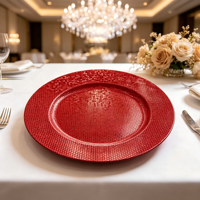 Assiettes de présentation géométriques Woju de 13 pouces en plastique argenté thermolaqué avec texture nid d'abeille pour la décoration de table de mariage