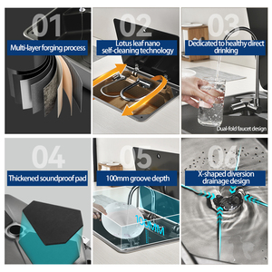 Lavello in Acciaio Inox per <span class=keywords><strong>Camper</strong></span> con Coperchio e Doppio Rubinetto - Set Lavello Salvaspazio Quadrato per Cucina di <span class=keywords><strong>Camper</strong></span> - Product Image 5