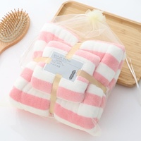 Vente en gros de serviettes de bain en microfibre molleton corail Serviette d'enveloppement Serviette absorbante à séchage rapide Ensemble deux pièces