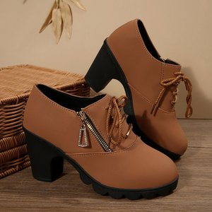 Chaussures pour femmes, bottes à talons hauts, nouvelle collection automne, 915, talons épais, bottes courtes, bout rond, lacets, bottes pour femmes - Product Image 5