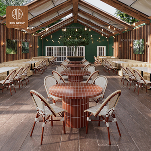 Canapé en cuir en forme <span class=keywords><strong>de</strong></span> <span class=keywords><strong>L</strong></span>, mobilier <span class=keywords><strong>de</strong></span> café-<span class=keywords><strong>restaurant</strong></span>, tables en marbre et chaises en rotin tissé beige, ensemble <span class=keywords><strong>de</strong></span> salle à manger pour café - Product Image 4