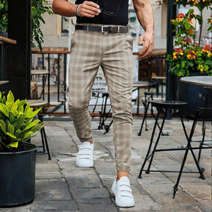 Pantalones de Hombre a Cuadros, Corte Slim Fit, Cintura Media, Pierna Recta, Tejidos, Casuales, para Negocios - Product Image 2