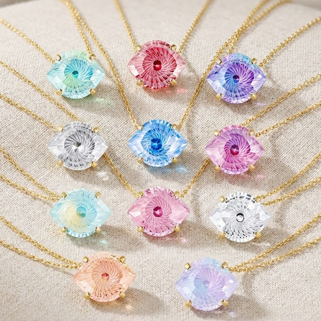 Gradient Angel's Eye Iridescent Crystal Pendant Necklace Multiple Color Options, Minimalist Design for Daily Wear & Gifting
