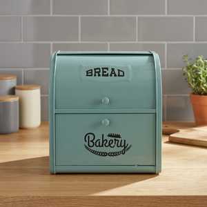 Caja de Pan Metálica de 2 Niveles con Tapa Abatible, Contenedor de Almacenamiento de Pan a Prueba de Polvo para Encimera de Cocina, Verde Moderno - Product Image 5