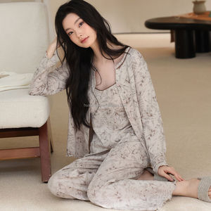 Kore tatlı aşk baskılı pijama kadın ilkbahar ve sonbahar yeni cilt dostu rahat hırka pantolon ev tekstili <span class=keywords><strong>3</strong></span> parçalı Set - Product Image 5