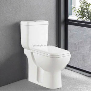 Inodoro Moderno y Económico de Dos Piezas, con Doble Descarga, Sifón en Forma de P, Válvula Antirretorno, Alargado, Blanco, de Montaje en Suelo, para Baños de Hotel - Product Image 1