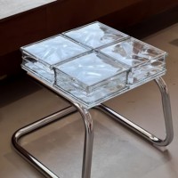 Table basse en verre Bauhaus avec pieds tubulaires chromés courbés, carrée épaisse et transparente, pour salon ou petit espace