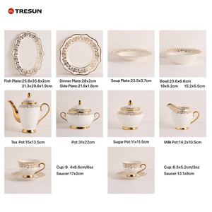 ชุดอาหารค่ำเซรามิกคลาสสิก TRESUN หรูหรา ทำจากพอร์ซเลนเนื้อดี ลายดอกไม้สีทอง จานรูปไข่ ถ้วย ชาม - Product Image 2