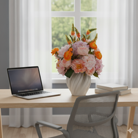 Bouquet de fleurs artificielles mélangées pêche, orange, pivoine et hortensia, bouquet de fleurs au toucher réel pour centre de table de mariage, décoration de la maison