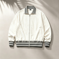 Blouson épais à col montant, hiver, 380 g/m², coton polyester, coupe courte, oversize, zippé, motif rayé